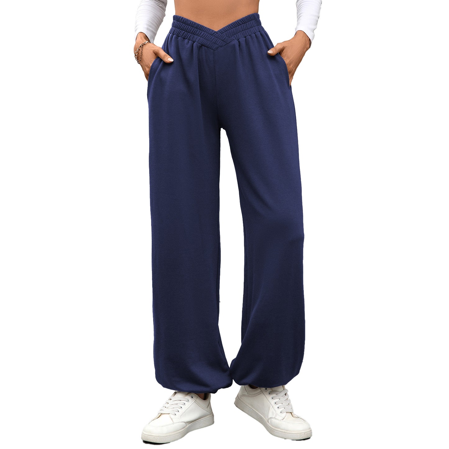 Damen-Weite-Hose von eprolo mit elastischem Bund, lockerer Passform und Taschen, ideal für Komfort und stilvollen Alltag.