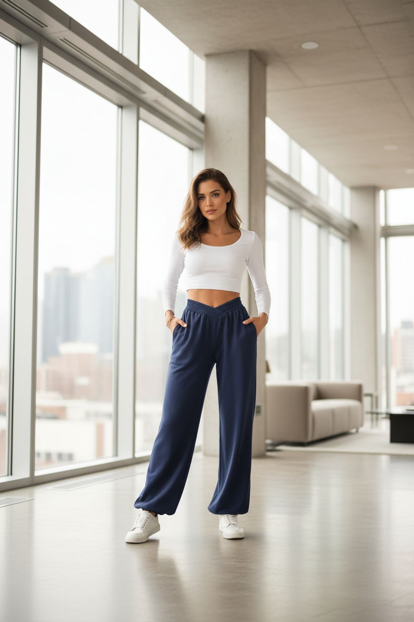 Damen Premium Weite-Hose von eprolo mit lockerer Passform, elastischem Bund und Taschen, bequeme Loose Fit Hose