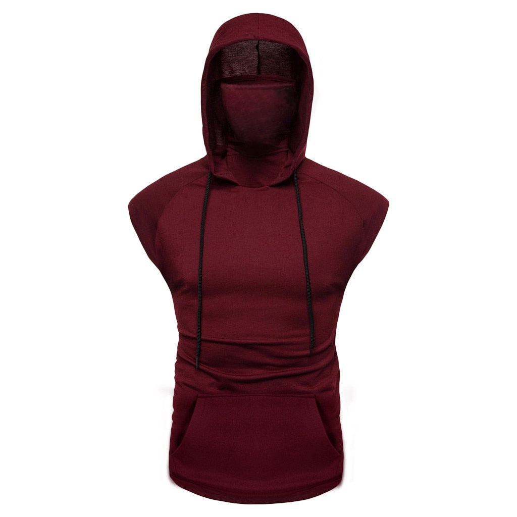 Premium Hooded Sports Vest Herren – Mask Button Splice Open-Forked Weste Ärmellos - Sportswear Iron Monkey 23