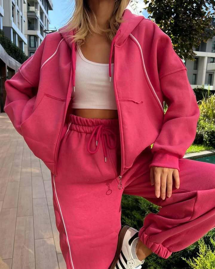 Premium Striped Hoodie-Set Damen 2-teilig – Fashion Sporty Casual Kapuzenpullover & Hose - Sportswear Iron Monkey 23