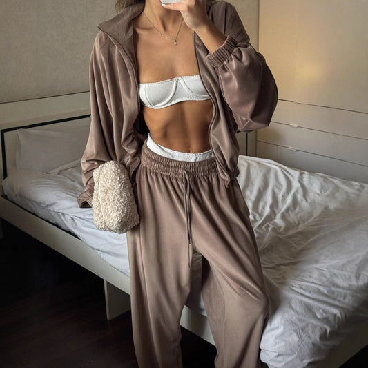 Premium Sport-Set Damen 2-teilig – Zipper Jacke & Lange Hose Trainingsanzug Unifarben - Sportswear Iron Monkey 23