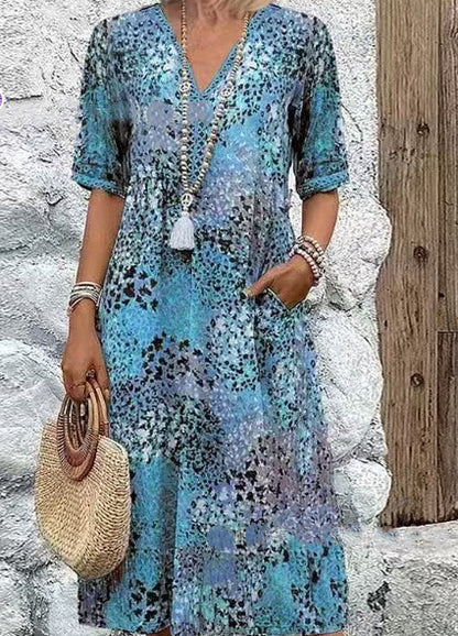 IM23 Lace Trim Maxi Dress | V-Neck, Kurzarm, Taschen & Spitzenbesatz – 5 Farben, S–XXXL