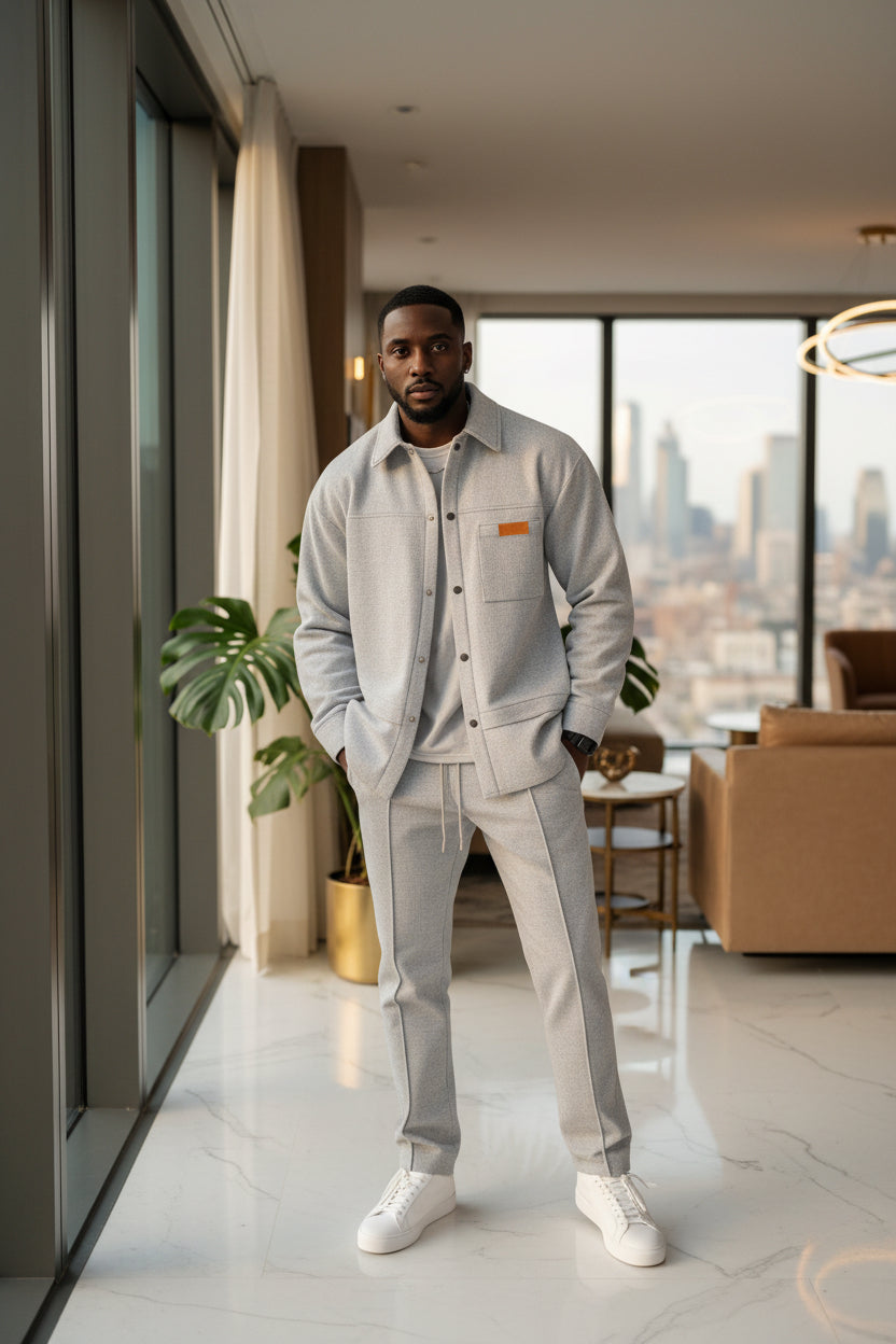 Herren 2-teiliges Casual-Set mit Langarm-Jacke mit Kragen und Hose, eprolo, eleganter Alltagslook, hochwertige Stoffe, bequeme Passform
