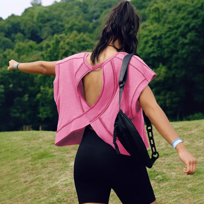 Premium Yoga-Shirt Damen – Lockeres Rücken-Design T-Shirt atmungsaktiv - Sportswear Iron Monkey 23