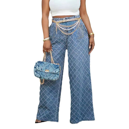 IM23 Jacquard Jeans | High Waist, Straight Leg, Washed Denim – Blue, S–2XL