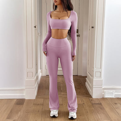 Premium Yoga-Set Damen 2-teilig – Langarm Shirt & Lange Hose Fitness Set Unifarben - Sportswear Iron Monkey 23