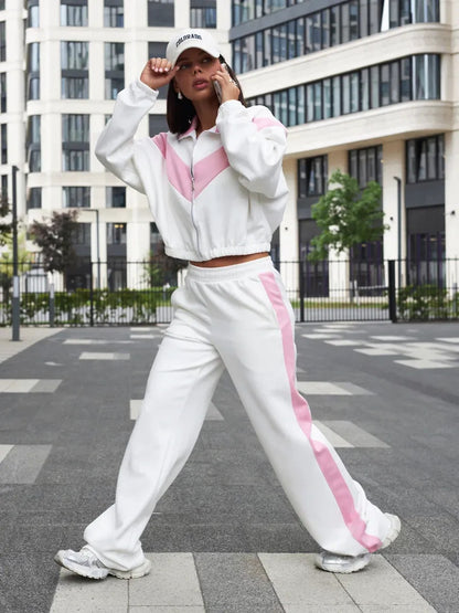 Damen-Sporthose von eprolo im Premium Zipper Sport-Set, elastisch, langärmlige Jacke und Trainingshose im sportlichen Look