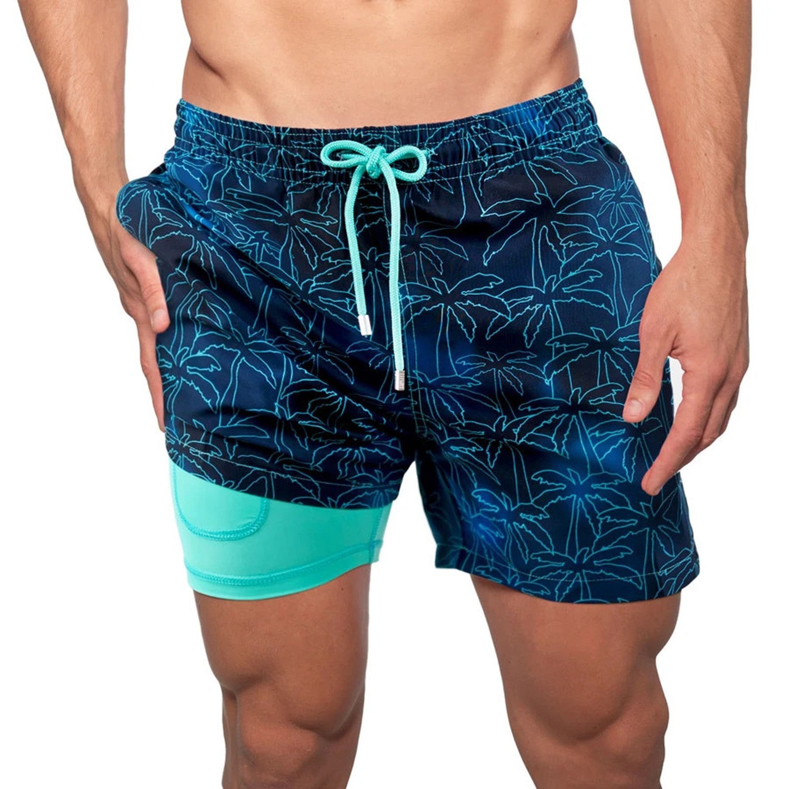 Herren Sommer Shorts von eprolo, bedruckte Strandhosen mit Doppel-Schicht, bequem für den Sommer, liegen flach auf.