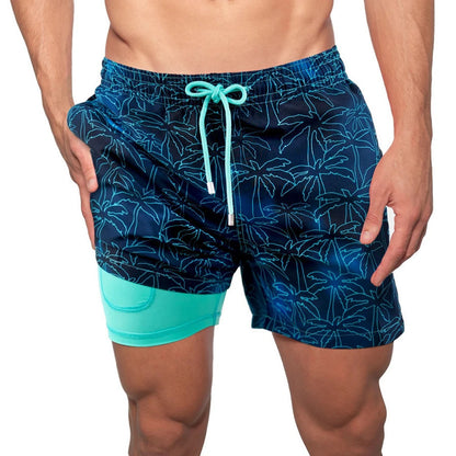 Herren Sommer Shorts von eprolo, bedruckte Strandhosen mit Doppel-Schicht, bequem für den Sommer, liegen flach auf.