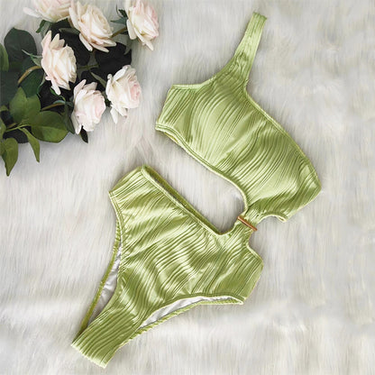 Premium One-Shoulder Badeanzug Damen – Sexy Solid Color Einteiler Swimsuit - Sportswear Iron Monkey 23