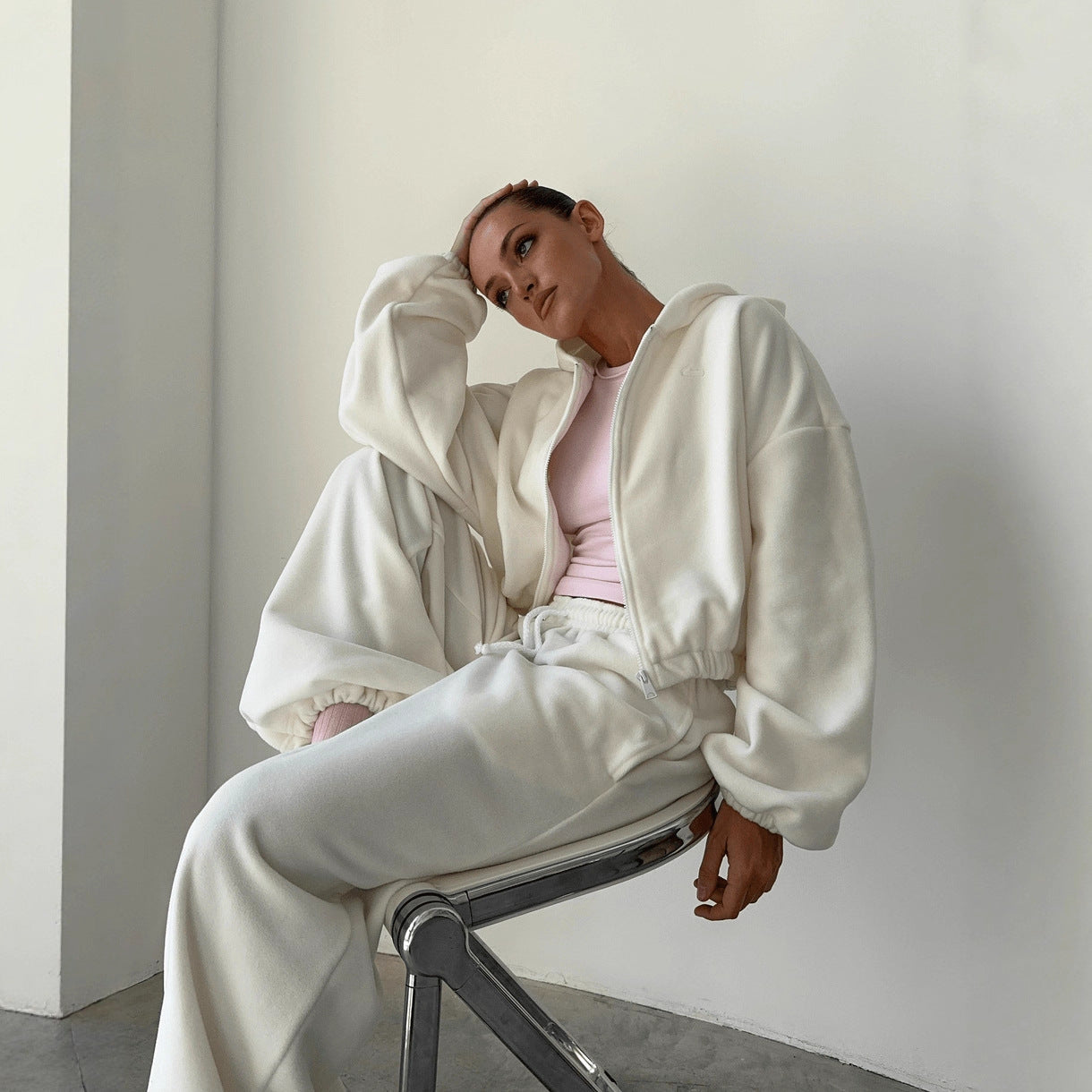 Eprolo Damen Hoodie Cardigan Set, elastische Hose in einfarbiger Strickoptik, langärmlig und bequem.