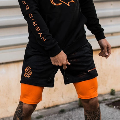 Herren Double Layer Sporthose von eprolo, Basketball und Laufhose, 2-in-1 Design, schwarz mit elastischem Bund und atmungsaktivem Material