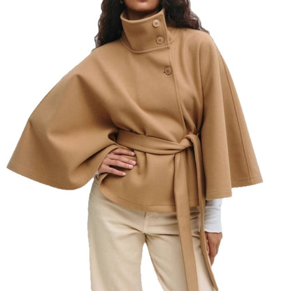 Eleganter Damen-Trenchcoat von eprolo mit Cape-Kragen, Gürtel und Knopfleiste, modischer Mantel für Damen.