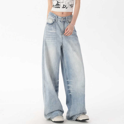 Damen-Jeans von eprolo, hoch tailliert, weite Passform, ausgewaschener Bleached-Effekt, Premium Washed Denim Hose