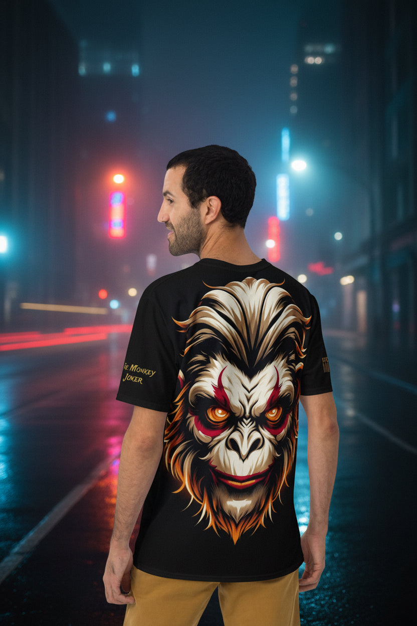 Weißes Herren-T-Shirt mit Allover-Print, 2-Wege-Stretch Baumwoll-Touch, Sportswear Iron Monkey 23, Rundhalsausschnitt