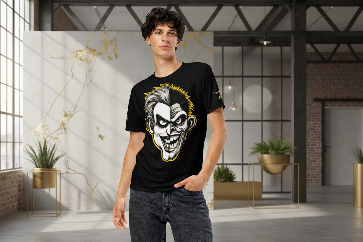 Herren T-Shirt mit All-over-Print, Joker Edition SoftStretch Jersey von Sportswear Iron Monkey 23, weiß, Rundhals, 2-Wege-Stretch
