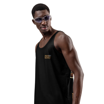 Unisex Tank-Top von Sportswear Iron Monkey 23 mit All-Over-Print, 2-Wege-Stretch und Jersey-Strick in Weiß.