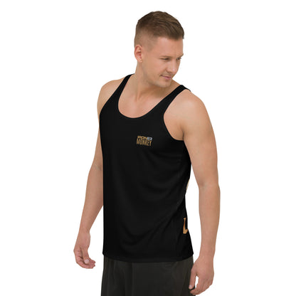 Unisex Tank-Top von Sportswear Iron Monkey 23 mit All-Over-Print, 2-Wege-Stretch, Jersey-Strick, weiße Farbe, links vorn sichtbar