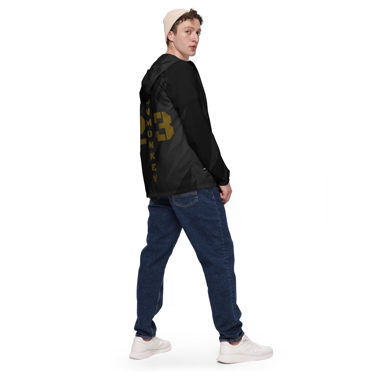 Herren-Windbreaker von Sportswear Iron Monkey 23 mit All-over-Print in Schwarz, Rückenansicht, leichte Jacke für Wind und Wetter