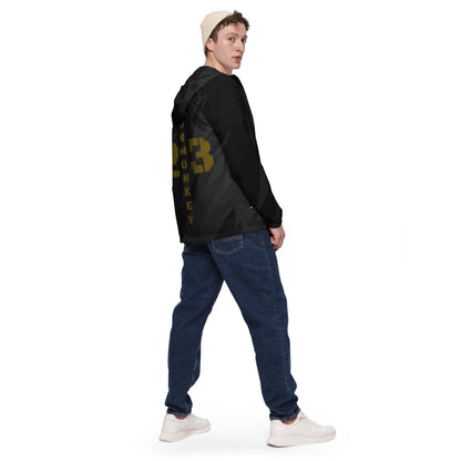 Herren-Windbreaker von Sportswear Iron Monkey 23 mit All-over-Print in Schwarz, Rückenansicht, leichte Jacke für Wind und Wetter