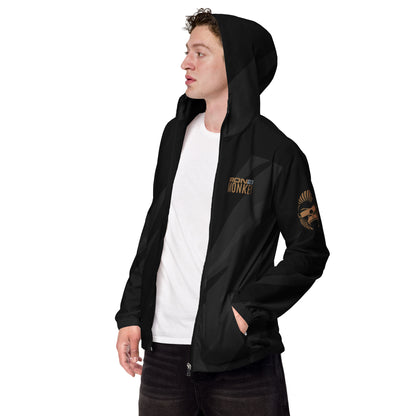Schwarze Herren-Windbreaker Jacke von Sportswear Iron Monkey 23 mit All-over-Print, sichtbare linke Vorderseite, sportlich und bequem