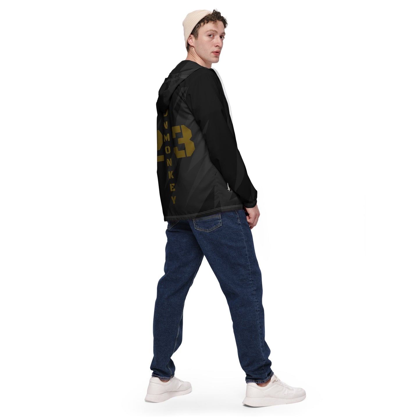 Herren-Windbreaker Jacke von Sportswear Iron Monkey 23 mit All-over-Print in Weiß, Rückenansicht, sportlicher Windschutz für Männer