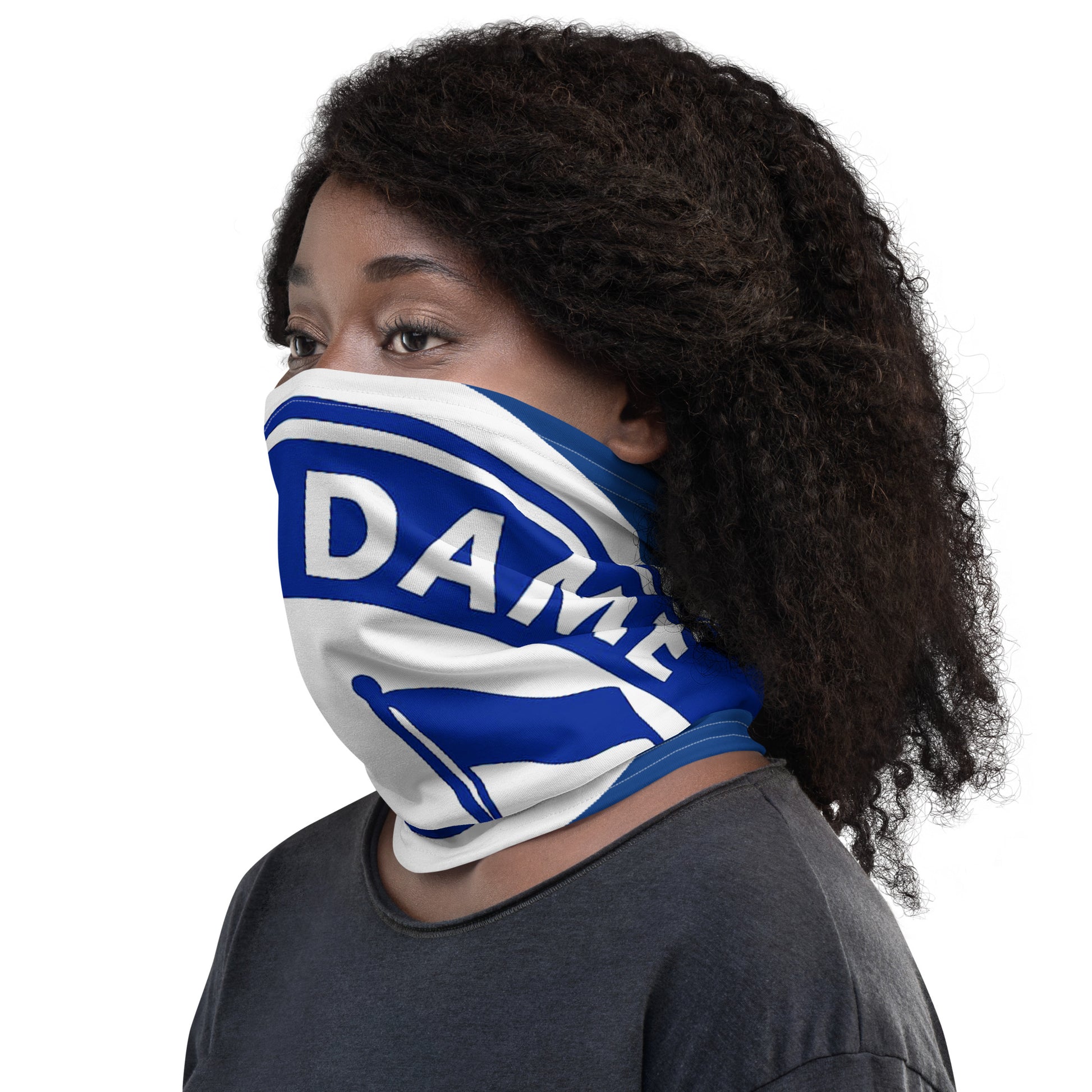 Multifunktionstuch von Sportswear Iron Monkey 23 mit Fanclub Alte Dame 1892 All-over-Print, weiß, als Accessoire getragen