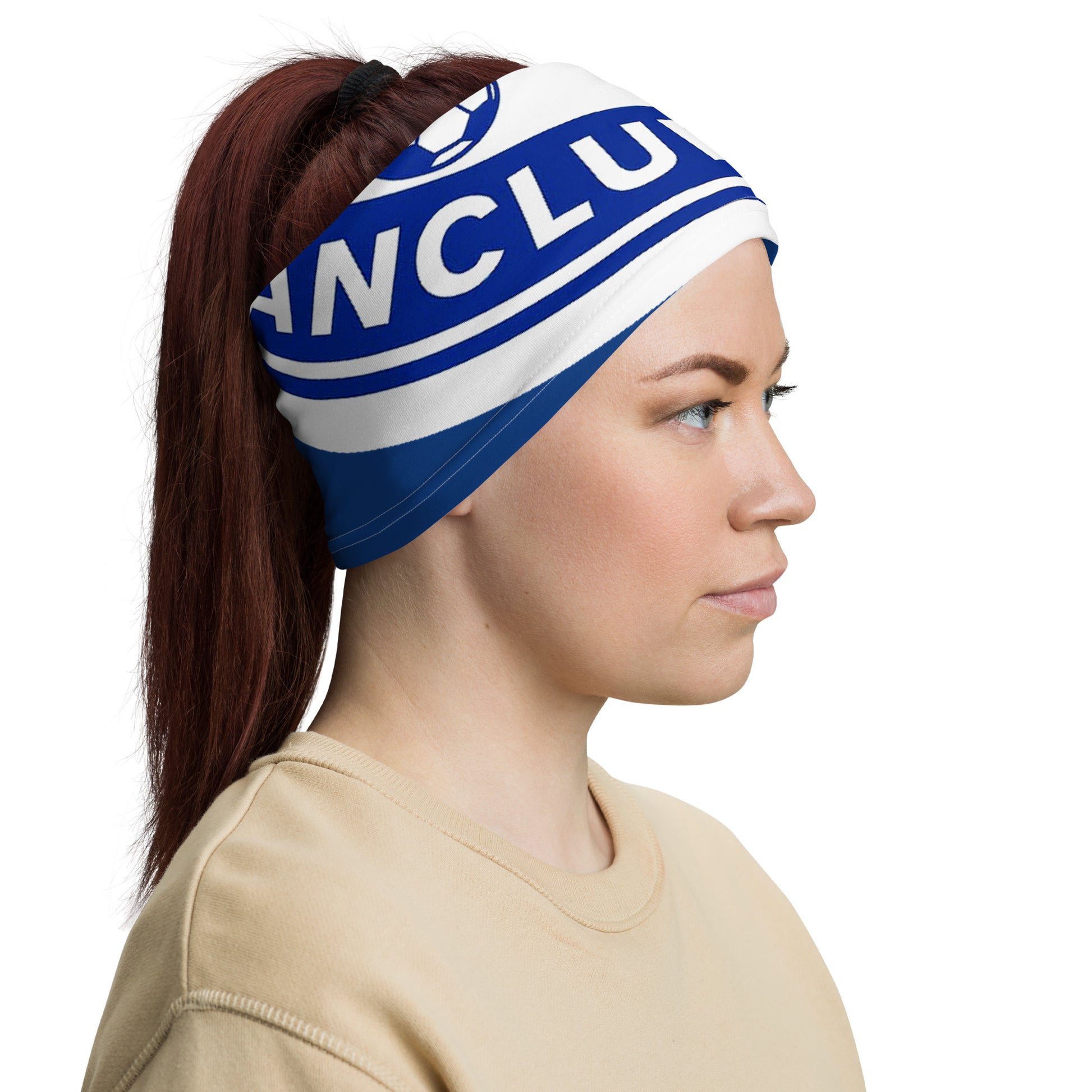All-over-Print-Schlauchtuch von Sportswear Iron Monkey 23 im Fanclub Alte Dame 1892 Design, weißes Multifunktionstuch als Accessoire