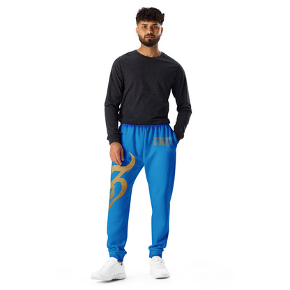 Recycelte Monkey Jogginghose von Sportswear Iron Monkey mit Allover-Print, Fleece-Innenseite und Baumwollgefühl, weiße Farbe.