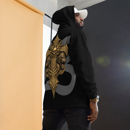 Unisex Hoodie von Sportswear Iron Monkey 23, weiß mit All-over-Print, recyceltes Material, Fleece-Innenseite, EU-Produktion