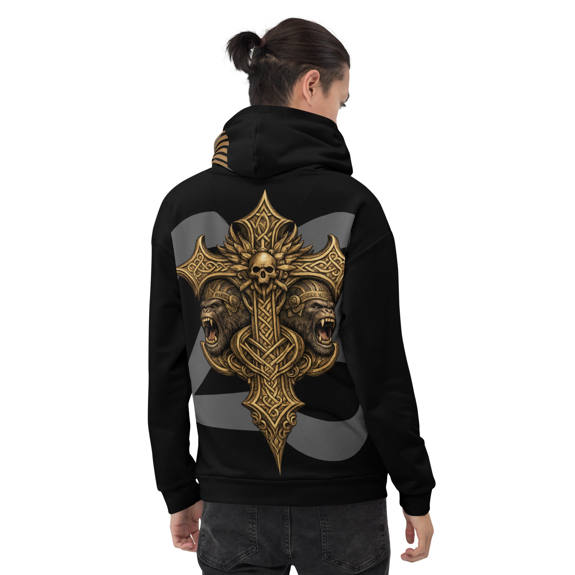 Vikings Premium Unisex Hoodie von Sportswear Iron Monkey 23, weiß mit All-Over-Print, recyceltes Material, Fleece-Innenseite, EU-Produktion