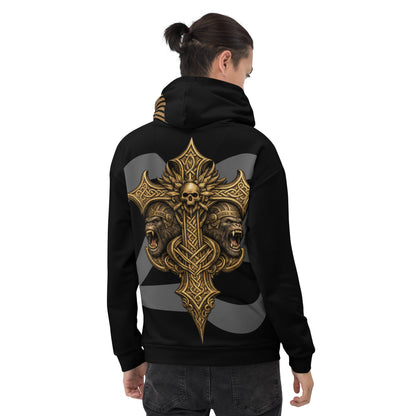 Vikings Premium Unisex Hoodie von Sportswear Iron Monkey 23, weiß mit All-Over-Print, recyceltes Material, Fleece-Innenseite, EU-Produktion