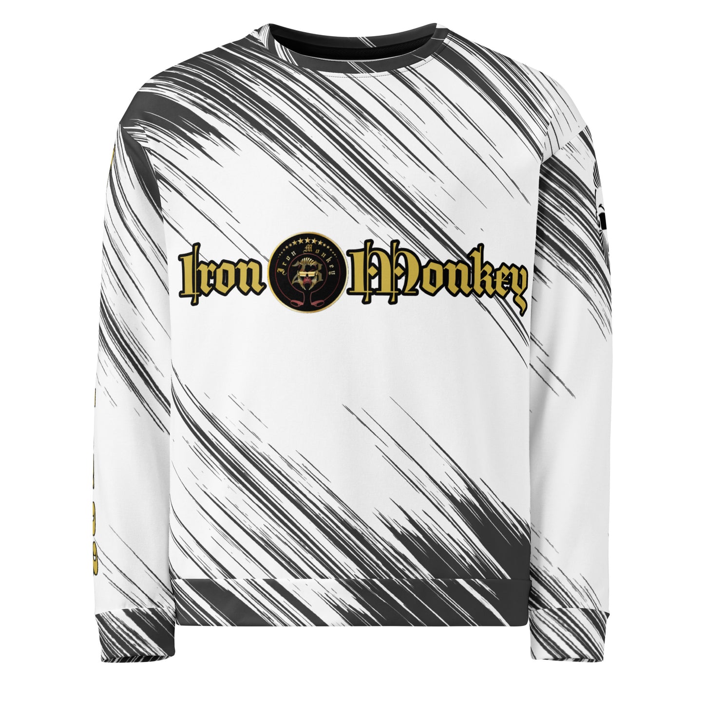 Unisex Pullover von Sportswear Iron Monkey 23 mit vollflächigem Allover-Design in Weiß, handgenähtes Fleece, recyceltes Material