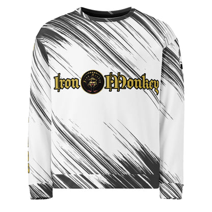 Unisex Pullover von Sportswear Iron Monkey 23 mit vollflächigem Allover-Design in Weiß, handgenähtes Fleece, recyceltes Material