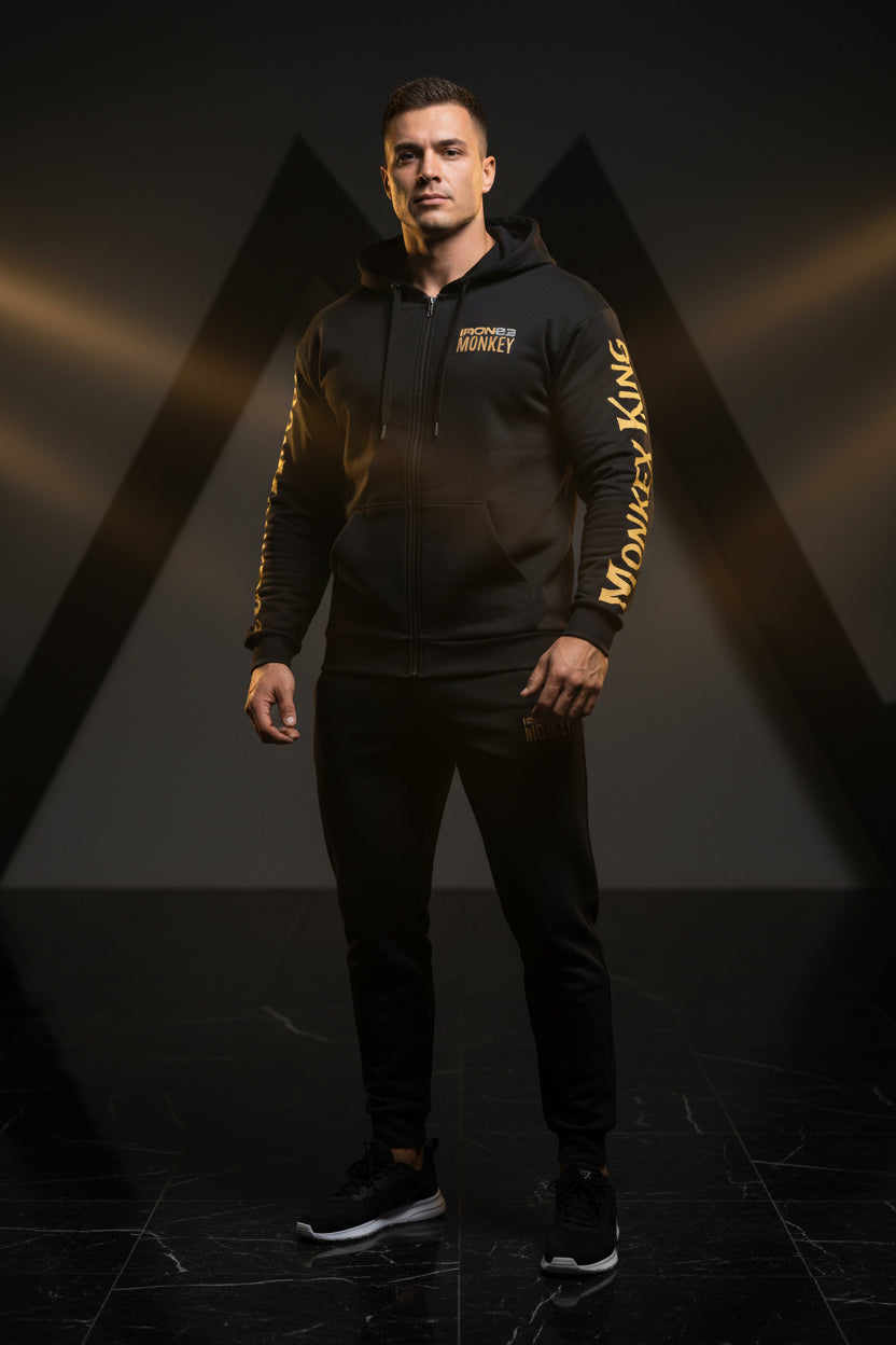 Recycelter Unisex Zip-Hoodie von Sportswear Iron Monkey 23 mit Allover-Print, weiß, aus 95% recyceltem Material, umweltfreundlich
