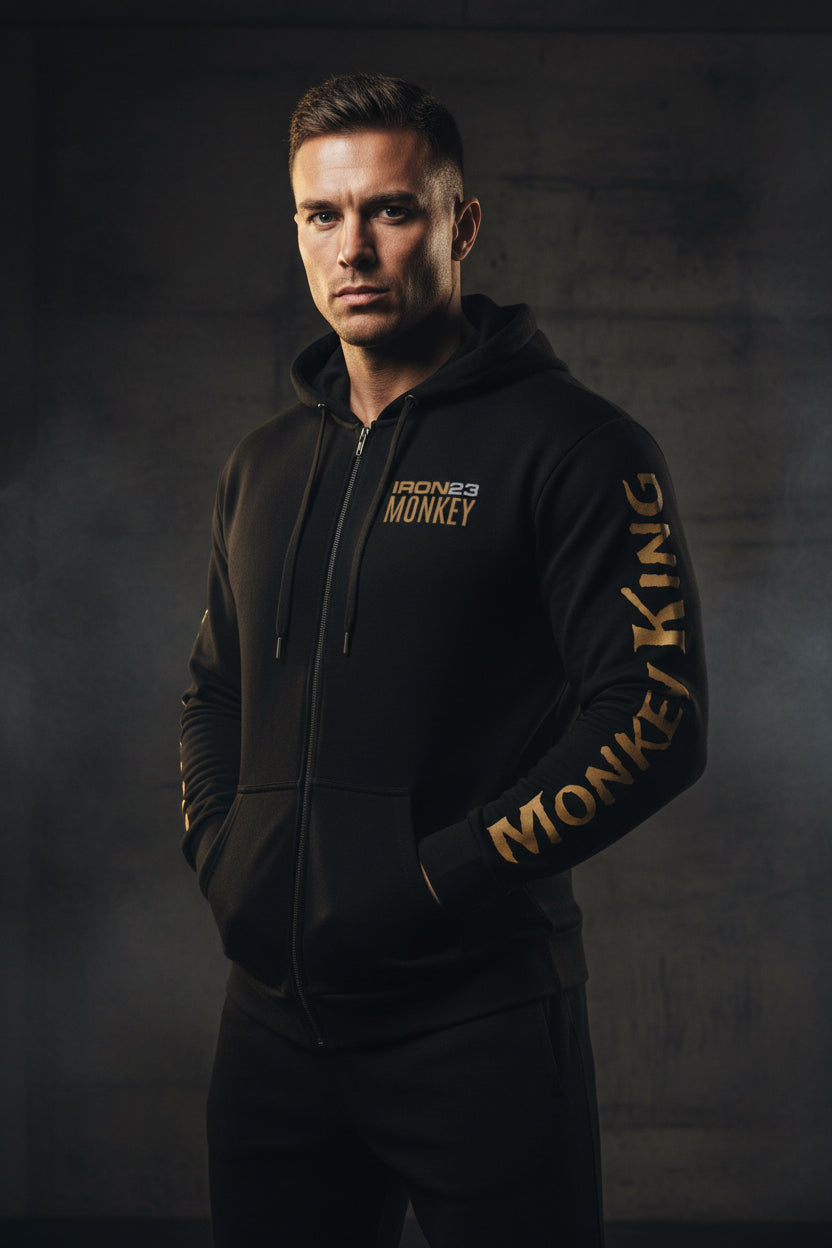 Recycelter Unisex Zip-Hoodie von Sportswear Iron Monkey 23 mit All-Over-Print, weiß, umweltfreundlich und nachhaltig hergestellt.