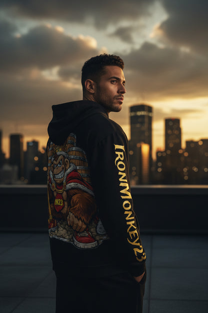 Recycelter Unisex Zip-Hoodie von Sportswear Iron Monkey 23 mit Allover-Print, weiß, rechte Rückseite, aus 95% recyceltem Material