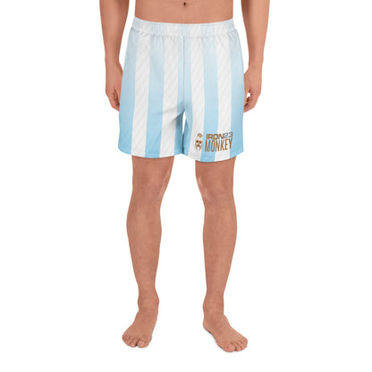 Recycelte Unisex Sport-Shorts von Sportswear Iron Monkey 23 mit All-Over-Print, sportliche Shorts für Damen und Herren, weiß.