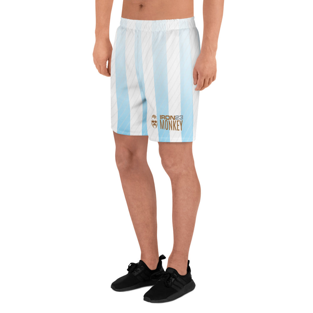 Recycelte Unisex Sport-Shorts von Sportswear Iron Monkey 23 mit All-Over-Print, sportliche lange Shorts, weiße Farbe
