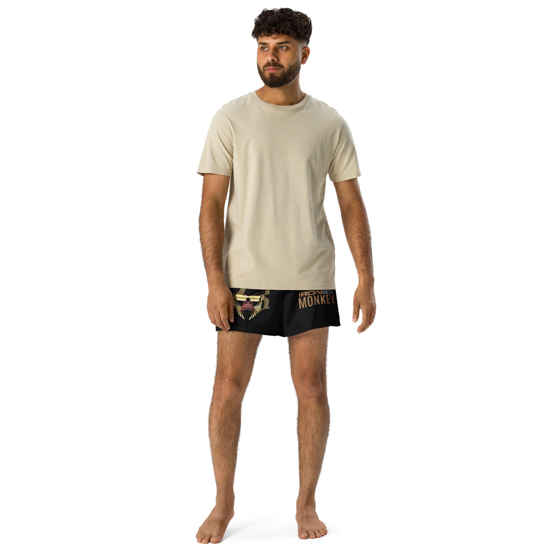 Sportliche Unisex-Sportshorts von Sportswear Iron Monkey 23 mit Allover-Print, schnelltrocknend und mit UPF50+ Sonnenschutz.