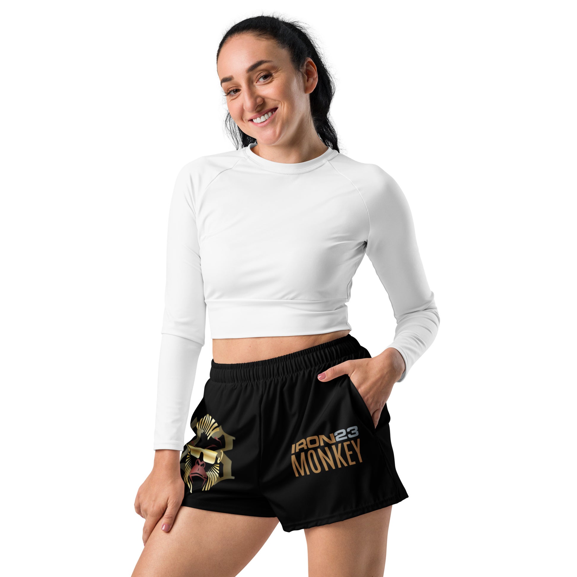 Sportliche Unisex Shorts von Sportswear Iron Monkey 23 mit All-Over-Print, schnelltrocknend und mit UPF50+ Sonnenschutz.