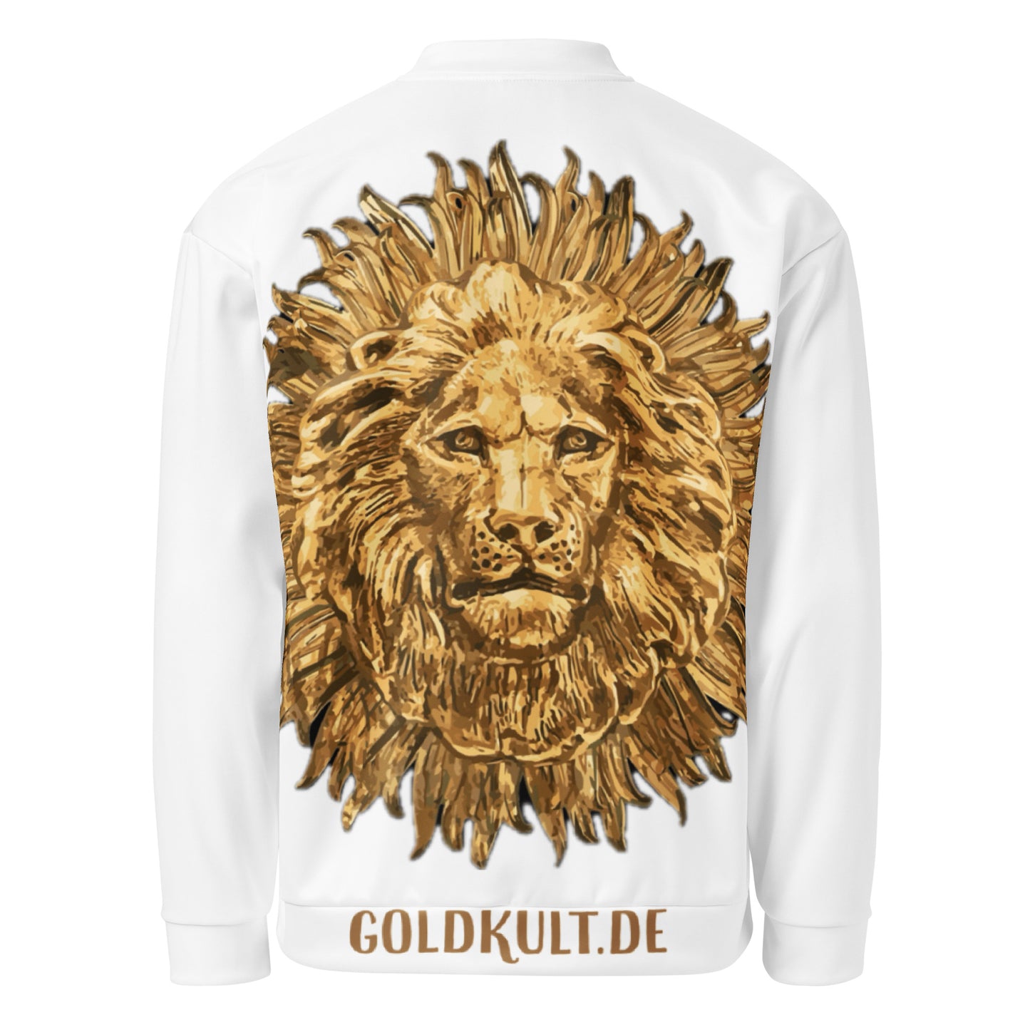 Unisex Gold Couture White Edition Bomberjacke von Sportswear Iron Monkey 23 mit All-Over-Print und Fleece-Innenseite, Rückenansicht