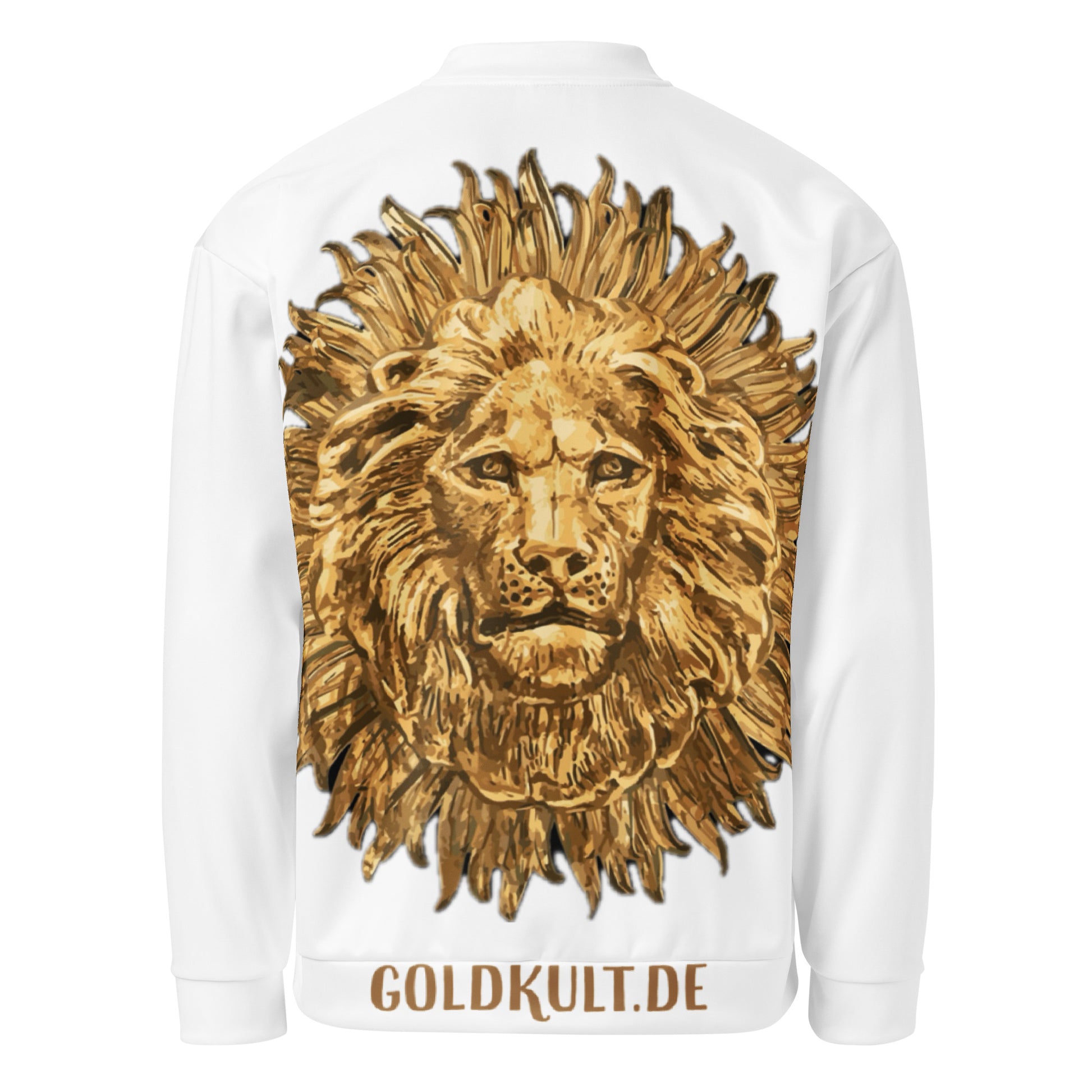 Unisex Gold Couture White Edition Bomberjacke von Sportswear Iron Monkey 23 mit All-Over-Print und Fleece-Innenseite, Rückenansicht