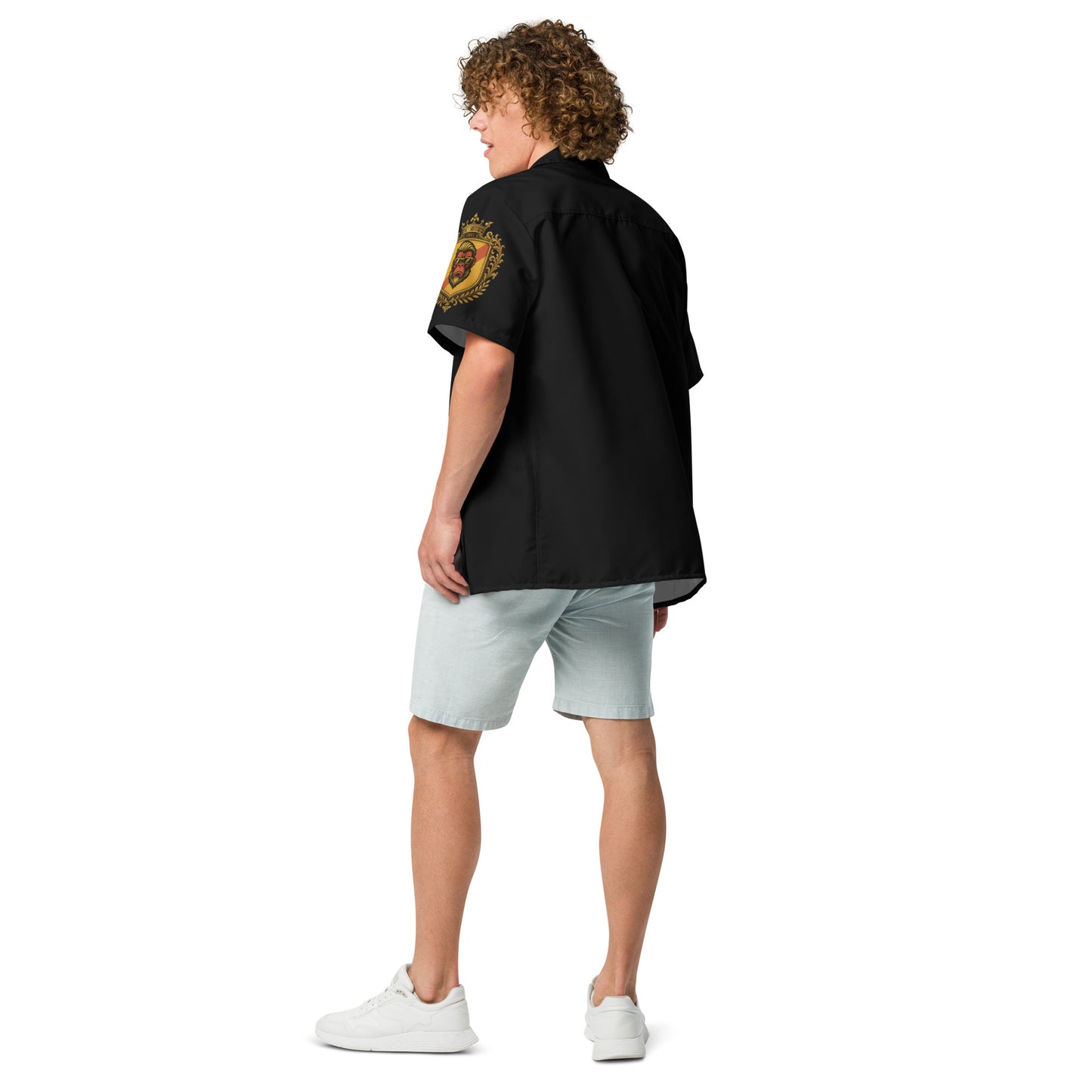 Unisex Hemd von Sportswear Iron Monkey 23 mit Allover-Print, atmungsaktiv, recycelt, UPF50+ Schutz, weiß, langärmelig.