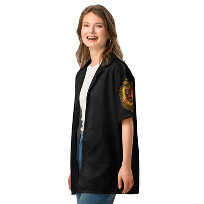 Unisex Hemd von Sportswear Iron Monkey 23 mit Allover-Print, atmungsaktiv, aus recyceltem Material, mit Knopfleiste in Weiß.