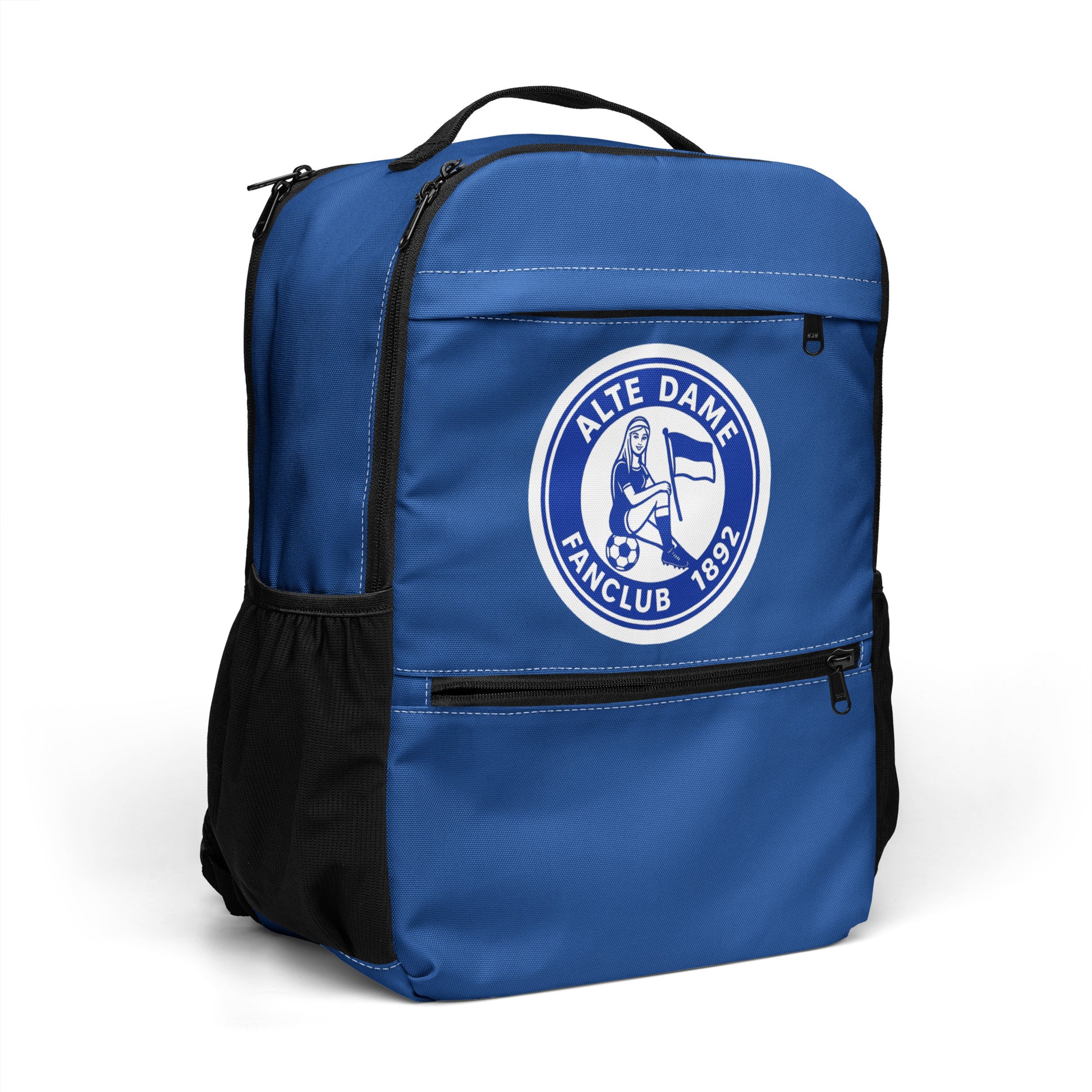 Allzweck-Rucksack von Sportswear Iron Monkey 23 mit Fanclub Alte Dame 1892 Allover-Print, weiß, rechte Frontansicht
