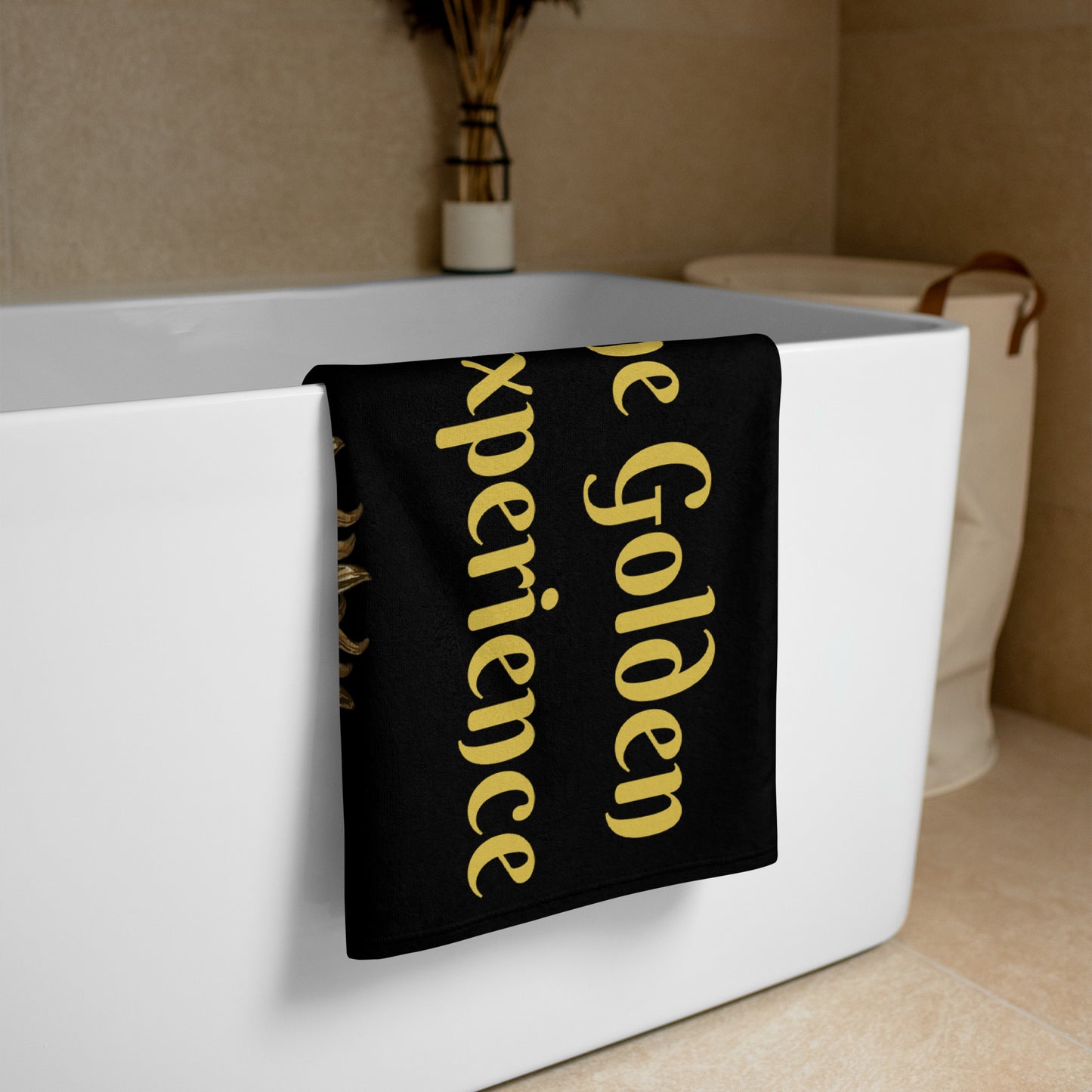 Schwarzes Gold Couture Handtuch von Sportswear Iron Monkey 23, ideal als Bademode für den Strand, im weißen 30x60 cm Lifestyle-Design