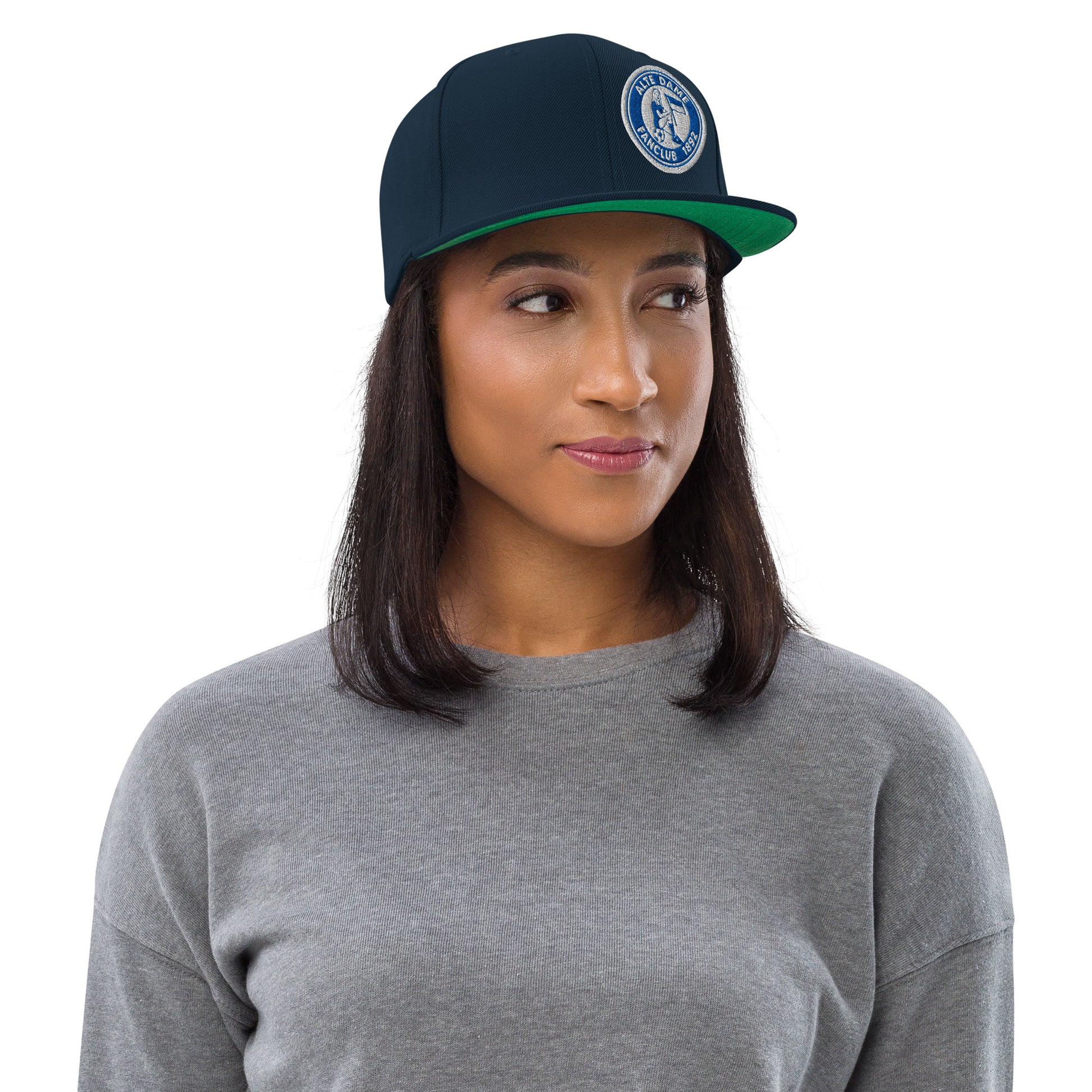 Dunkelblaue klassische Snapback-Cap von Sportswear Iron Monkey 23 mit Alte Dame 1892 Logo, modisches Accessoire