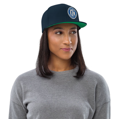 Dunkelblaue klassische Snapback-Cap von Sportswear Iron Monkey 23 mit Alte Dame 1892 Logo, modisches Accessoire