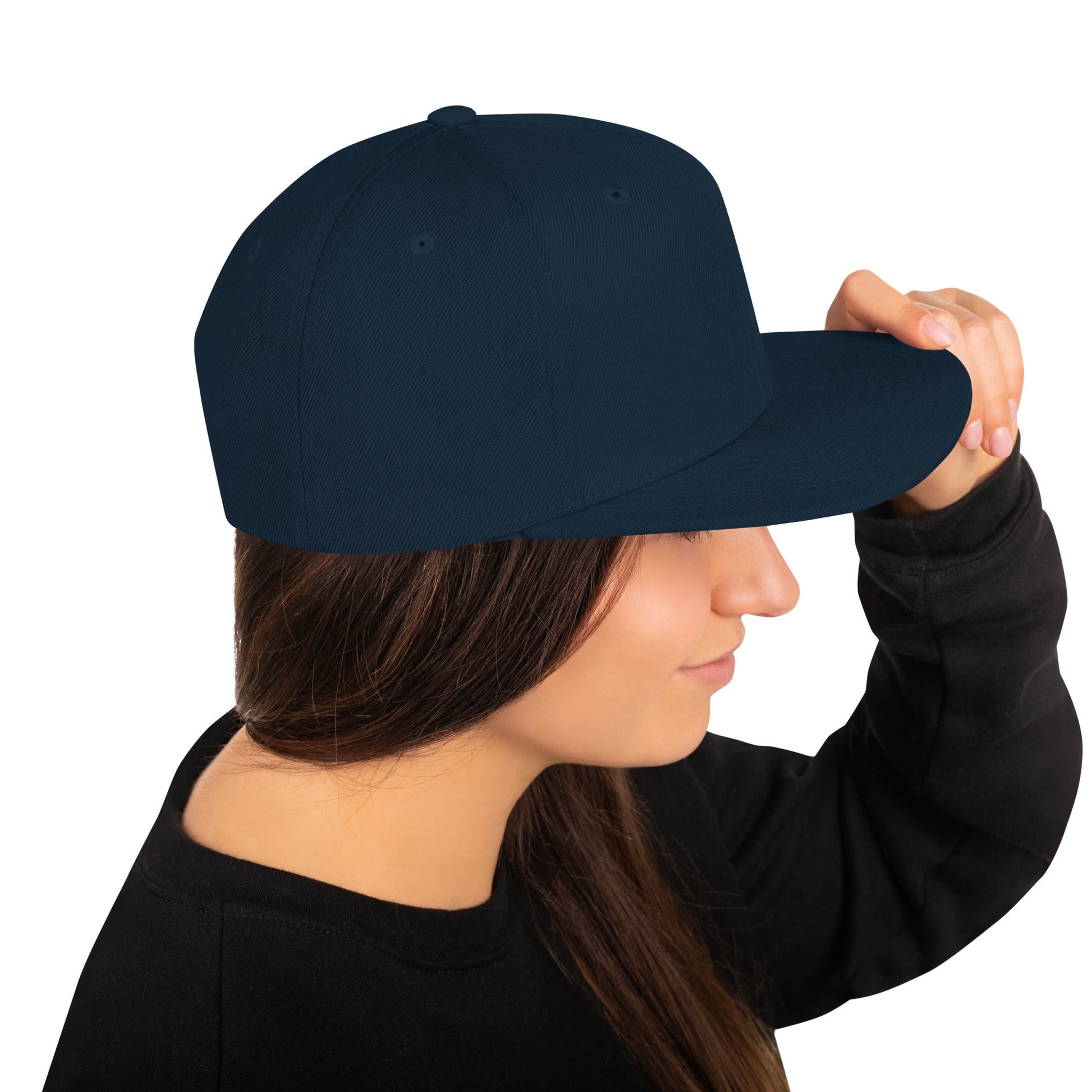 Klassische dunkelnavy Snapback-Cap von Sportswear Iron Monkey 23, seitliche Ansicht, mit Logo und verstellbarem Schirm.